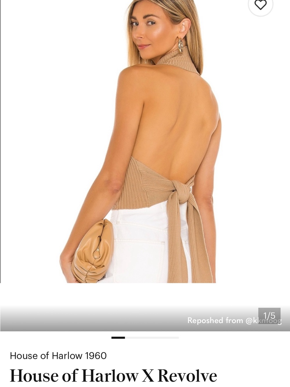 House of Harlow 1960 Ribbed Backless Halter in Tan